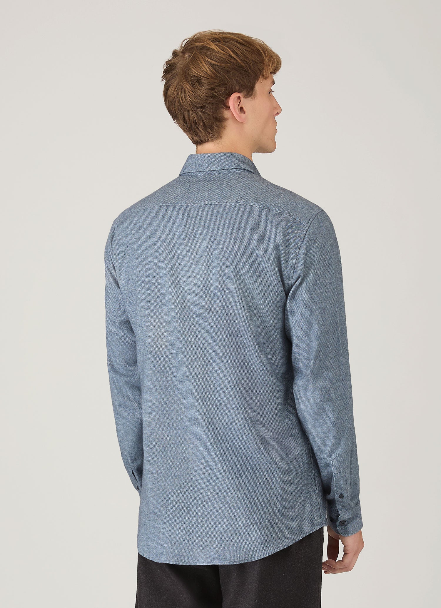 Men's Brushed Cotton Shirt in Light Blue Melange - Image 5