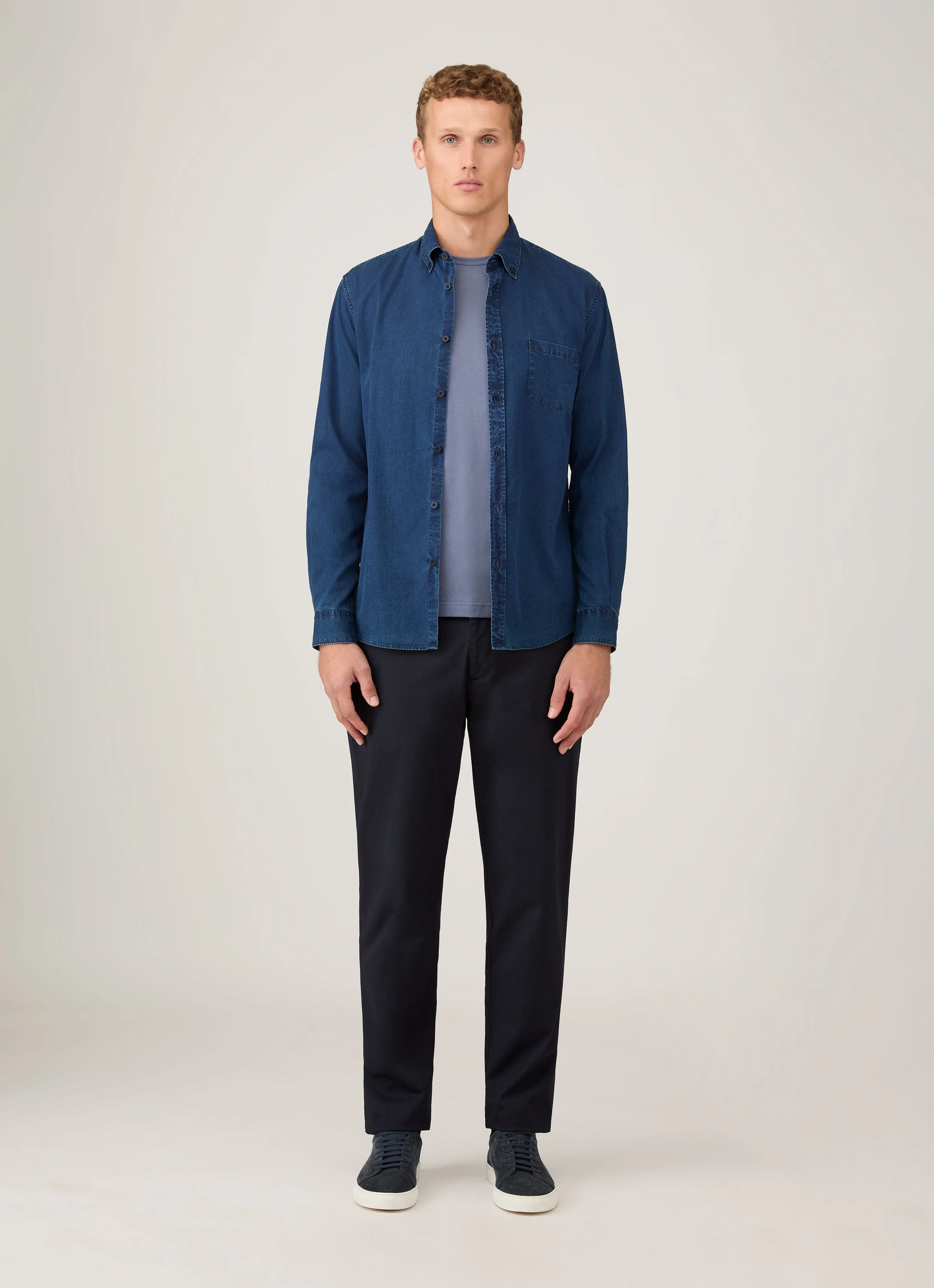 Men's Button Down Twill Shirt in Indigo - Image 3