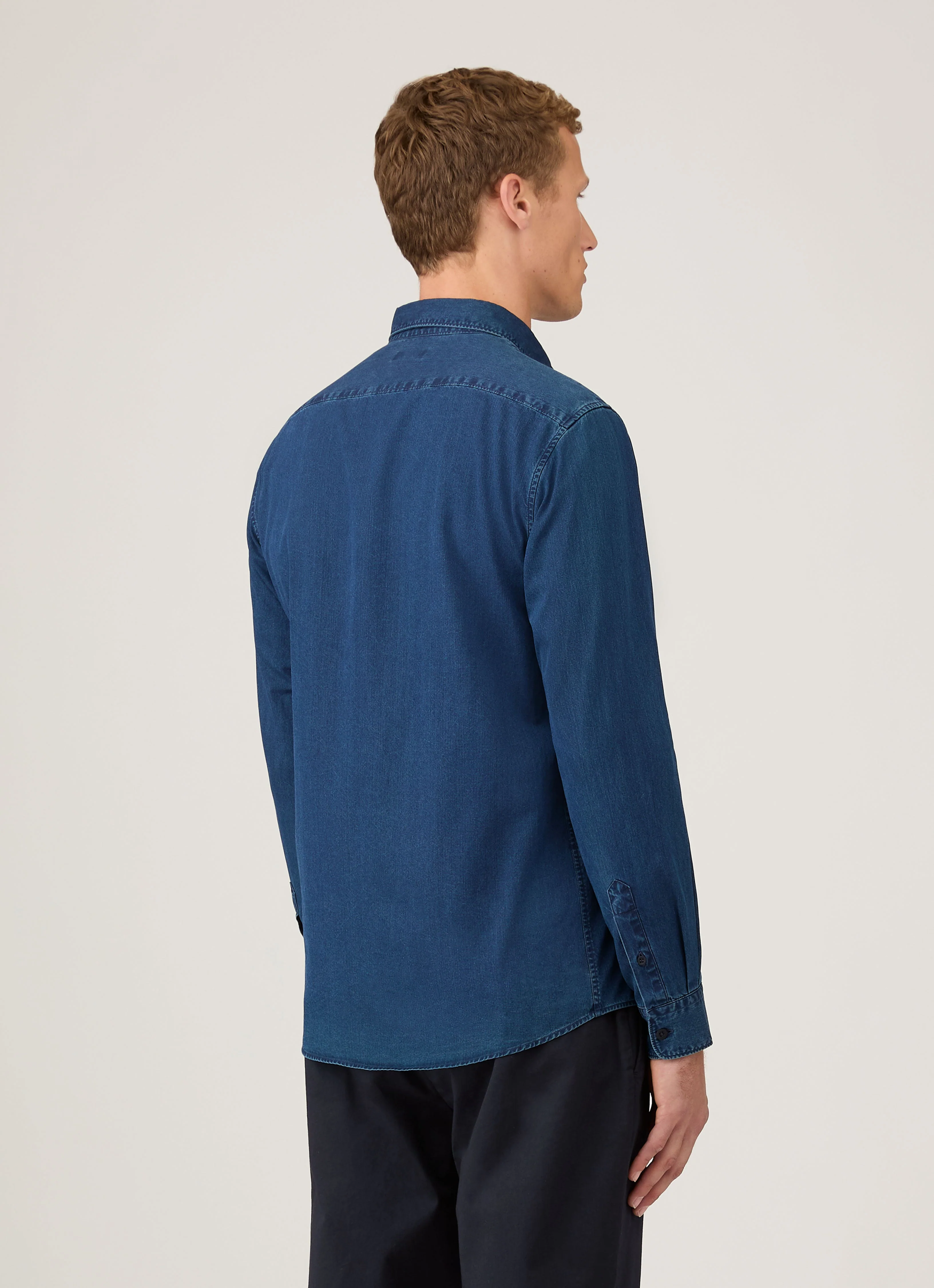 Men's Button Down Twill Shirt in Indigo - Image 5