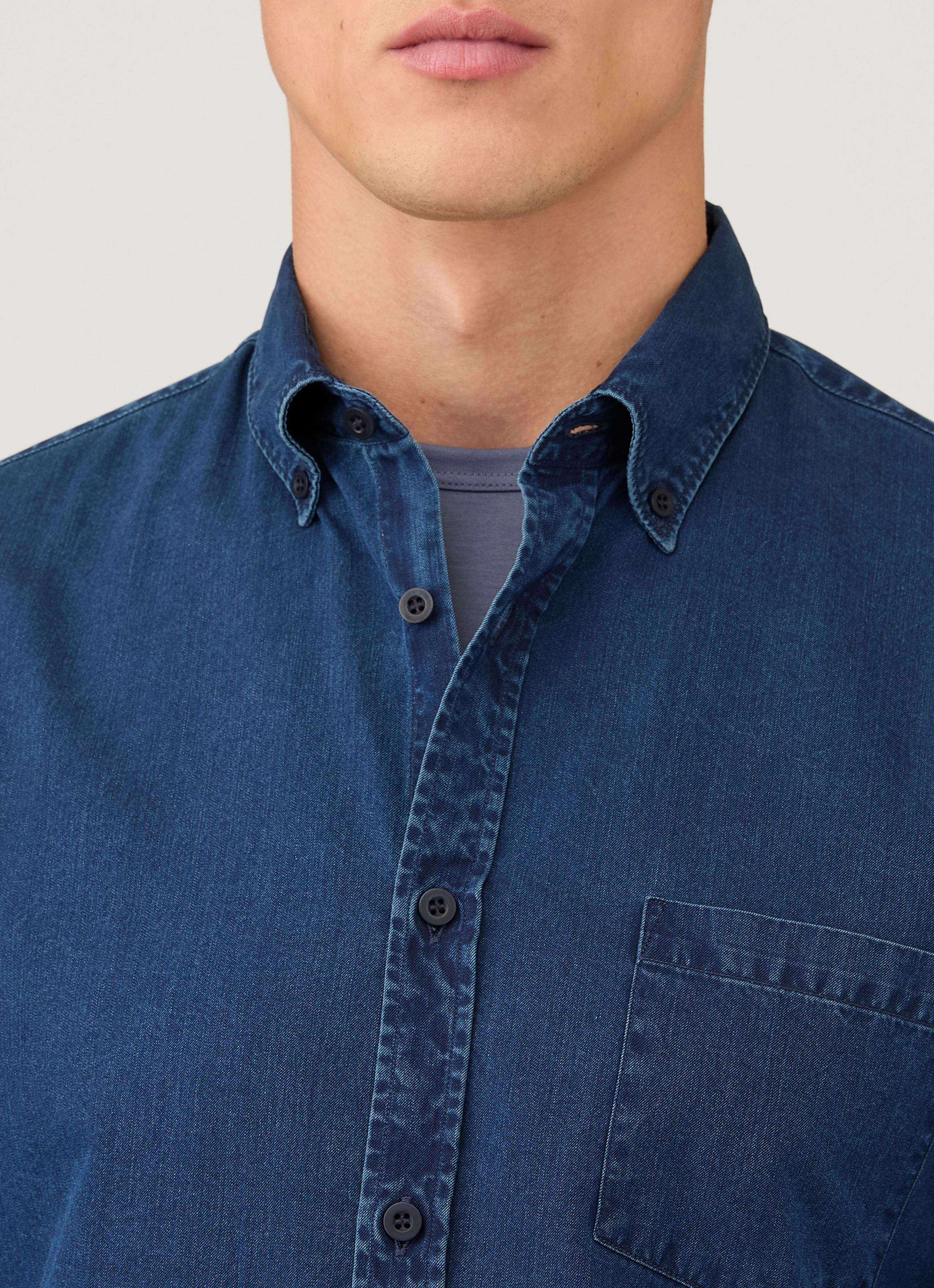 Men's Button Down Twill Shirt in Indigo - Image 6