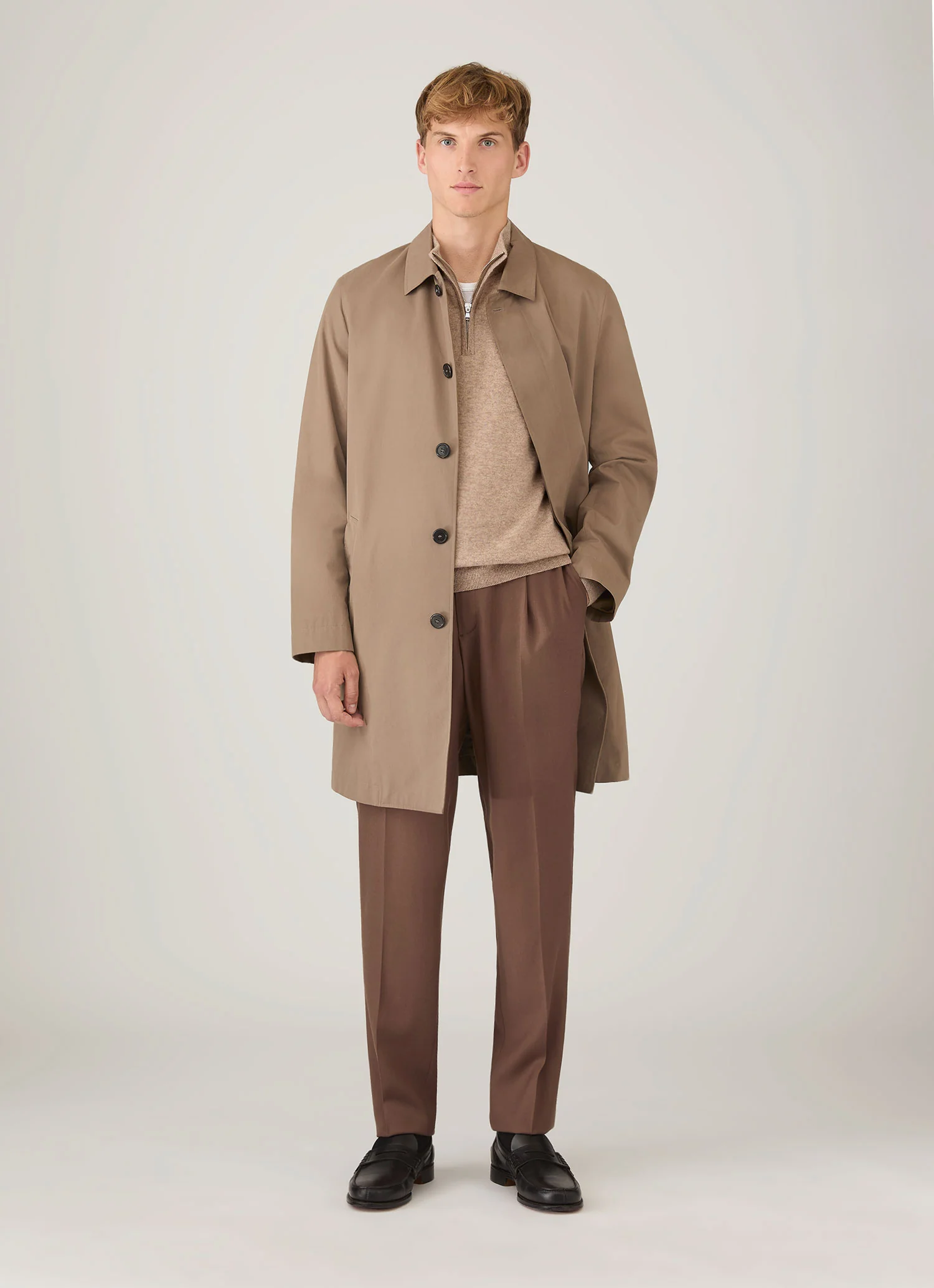 Men's Cashmere Half Zip Jumper in Oatmeal Melange - Image 3