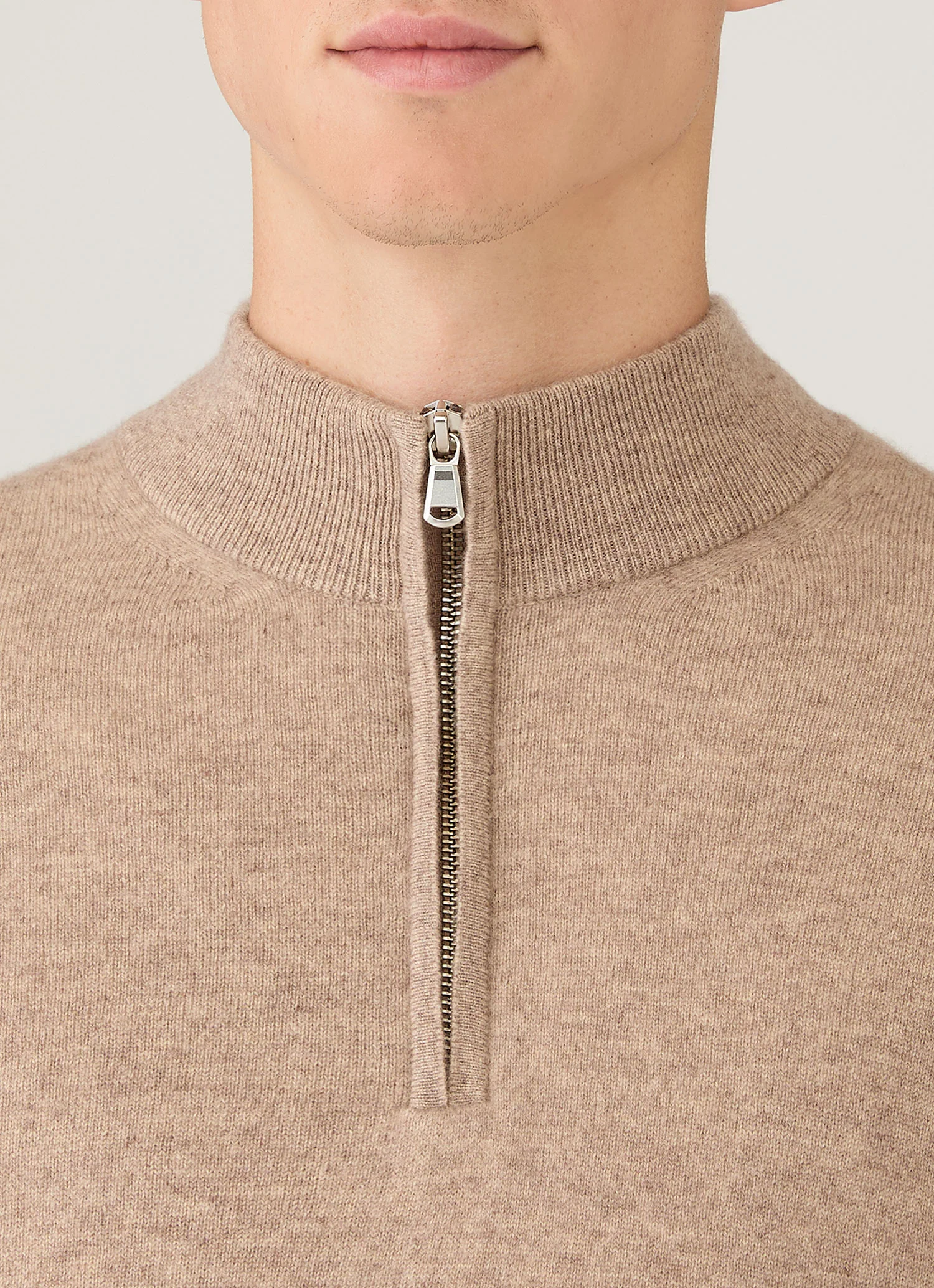 Men's Cashmere Half Zip Jumper in Oatmeal Melange - Image 6