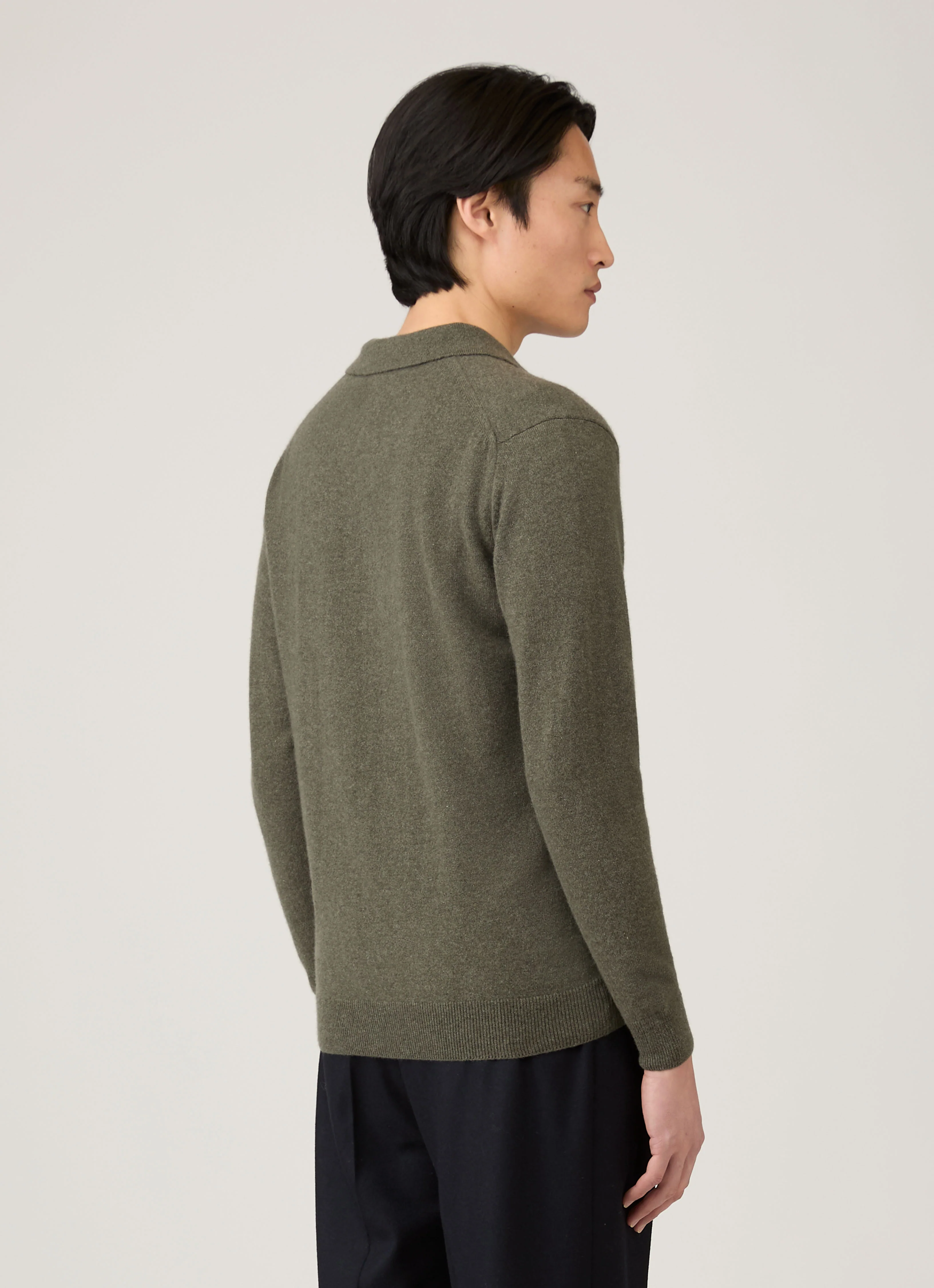 Men's Cashmere Knitted Polo Shirt in Khaki - Image 5
