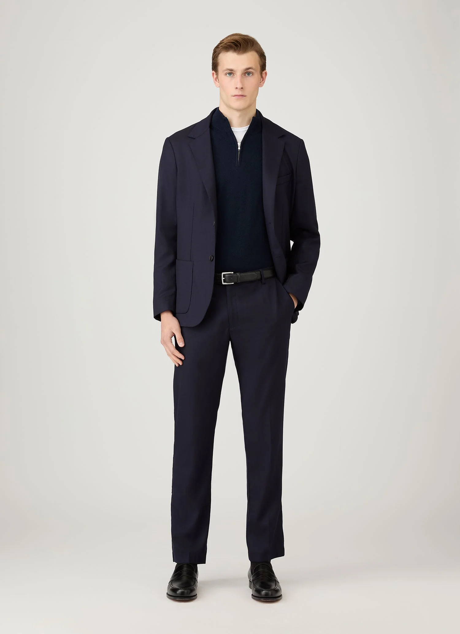 Men's Cashmere Zip Neck Jumper in Navy - Image 3