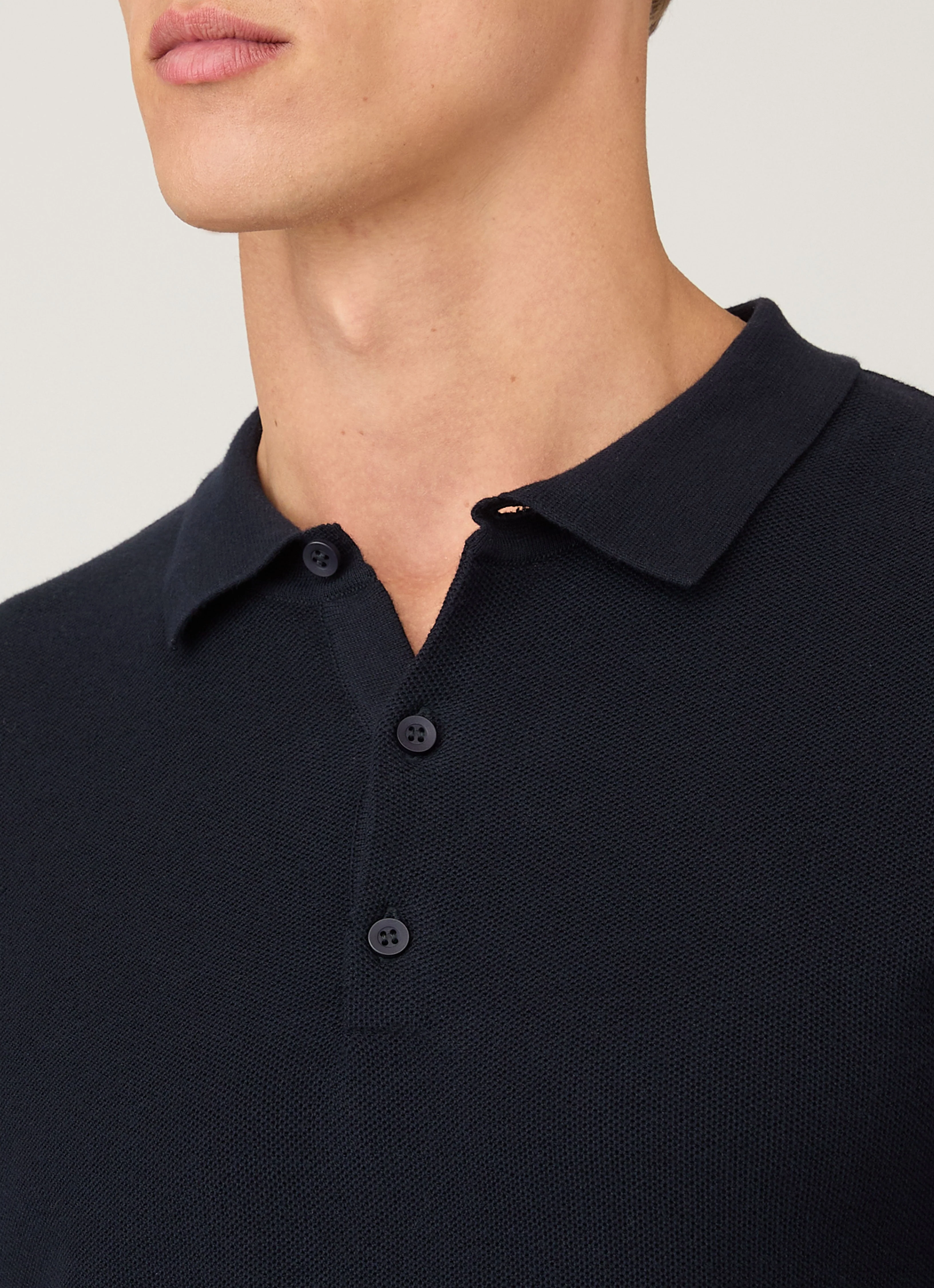 Men's Cotton Knit Polo Shirt in Navy - Image 6