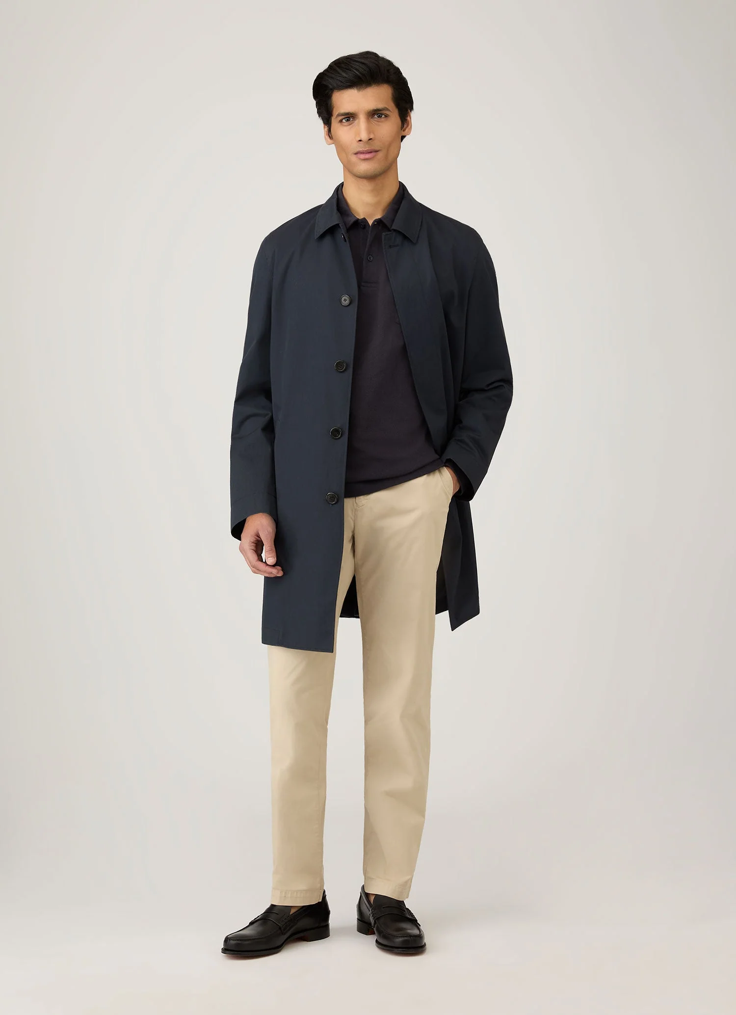 Men's Riviera Long Sleeve Polo Shirt in Navy - Image 3