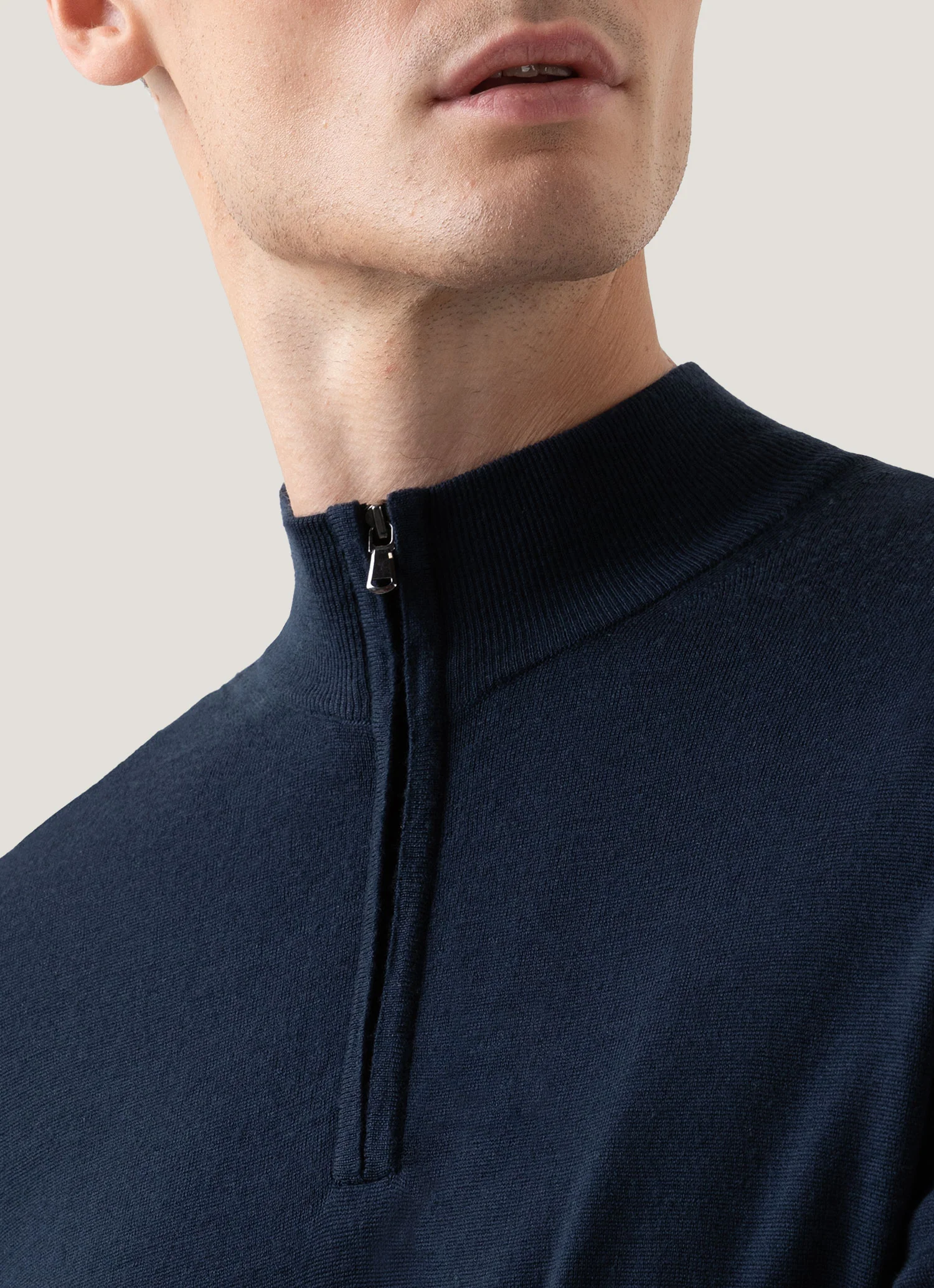 Men's Extra-Fine Merino Zip Neck in Light Navy - Image 6