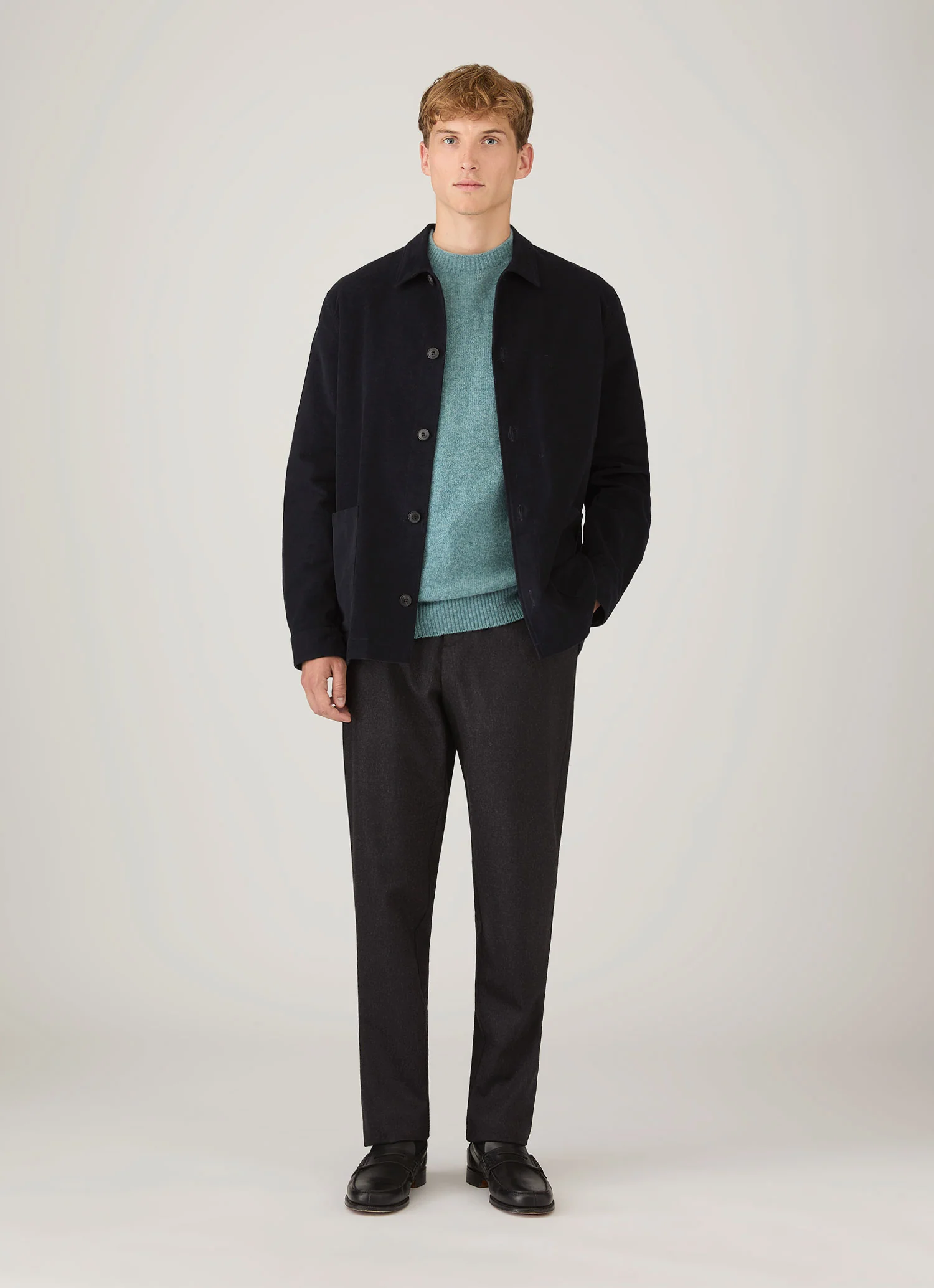 Men's Lambswool Crew Neck Jumper in Steel Green - Image 3