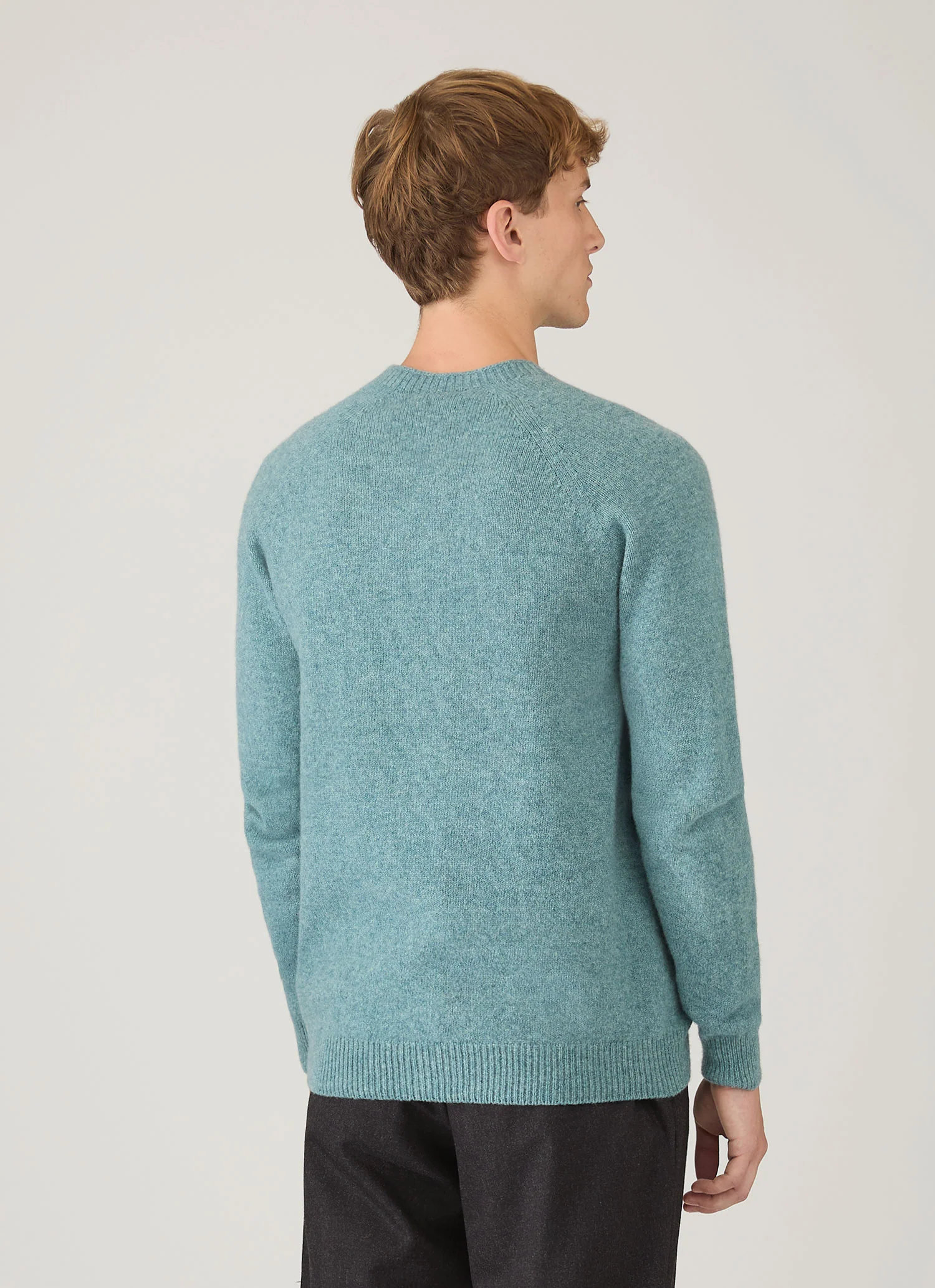 Men's Lambswool Crew Neck Jumper in Steel Green - Image 5