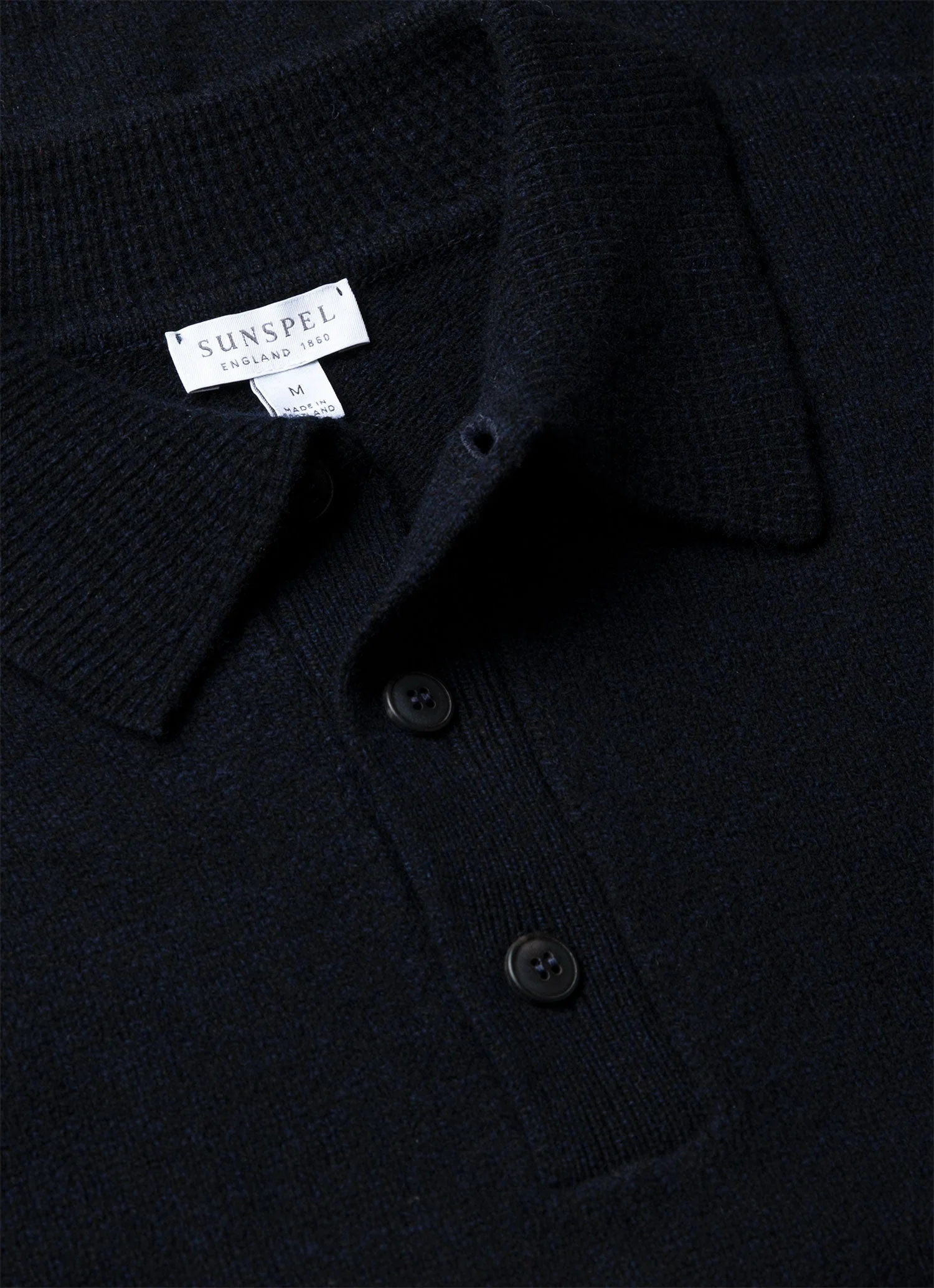 Men's Lambswool Knitted Polo Shirt in Dark Navy Mouline - Image 4