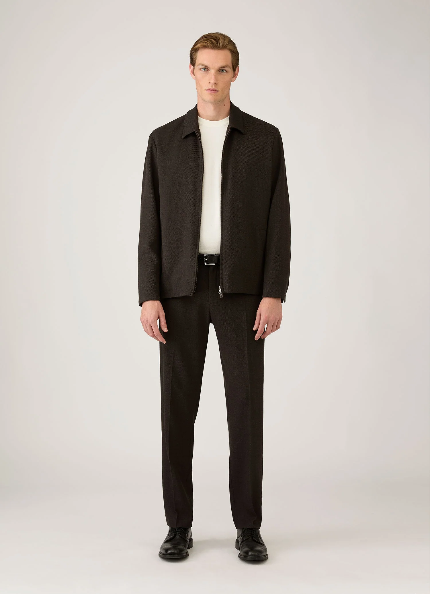 Men's Light Textured Wool Harrington Jacket in Truffle - Image 3