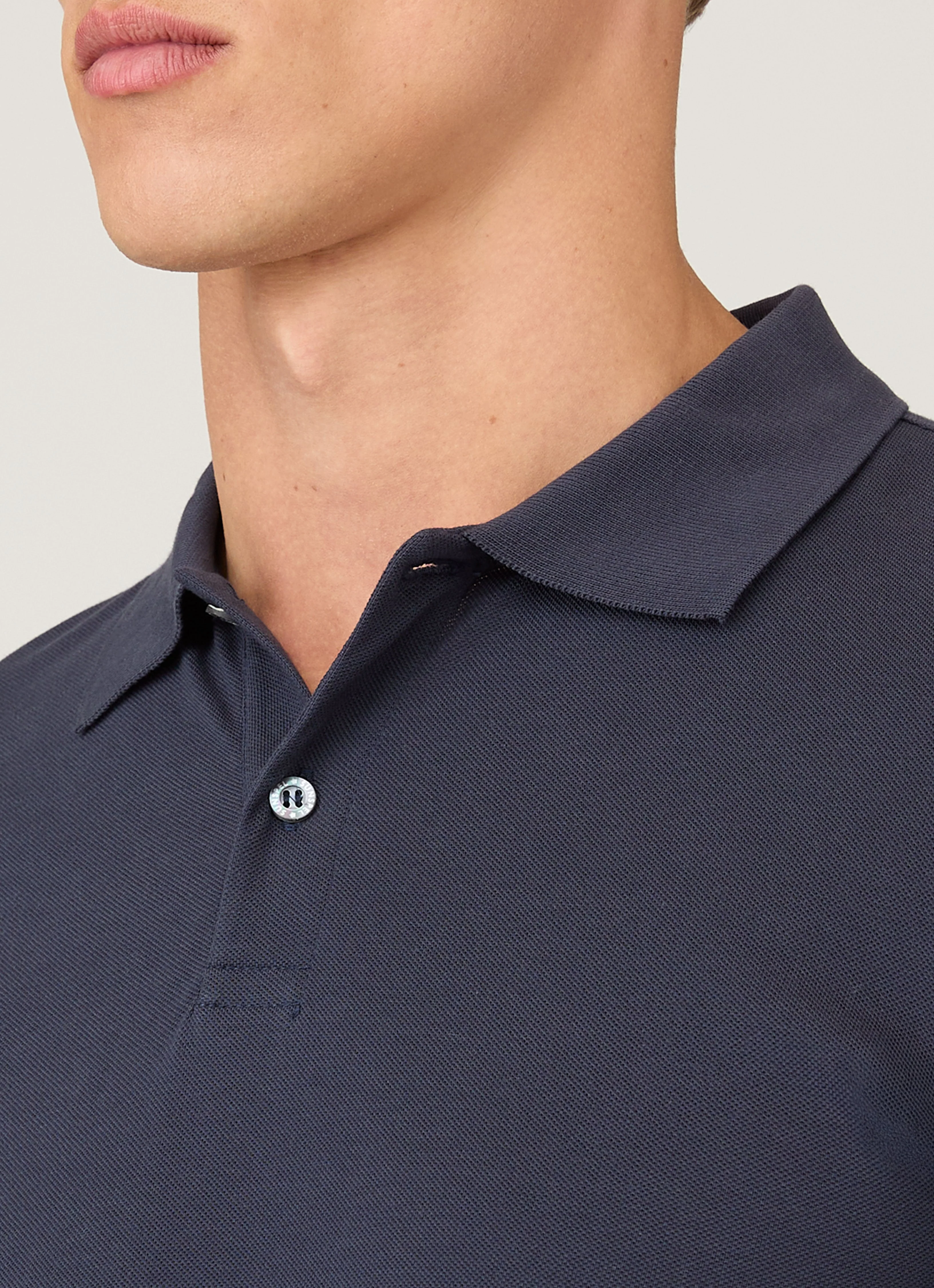 Men's Long Sleeve Piqué Polo Shirt in Navy - Image 6