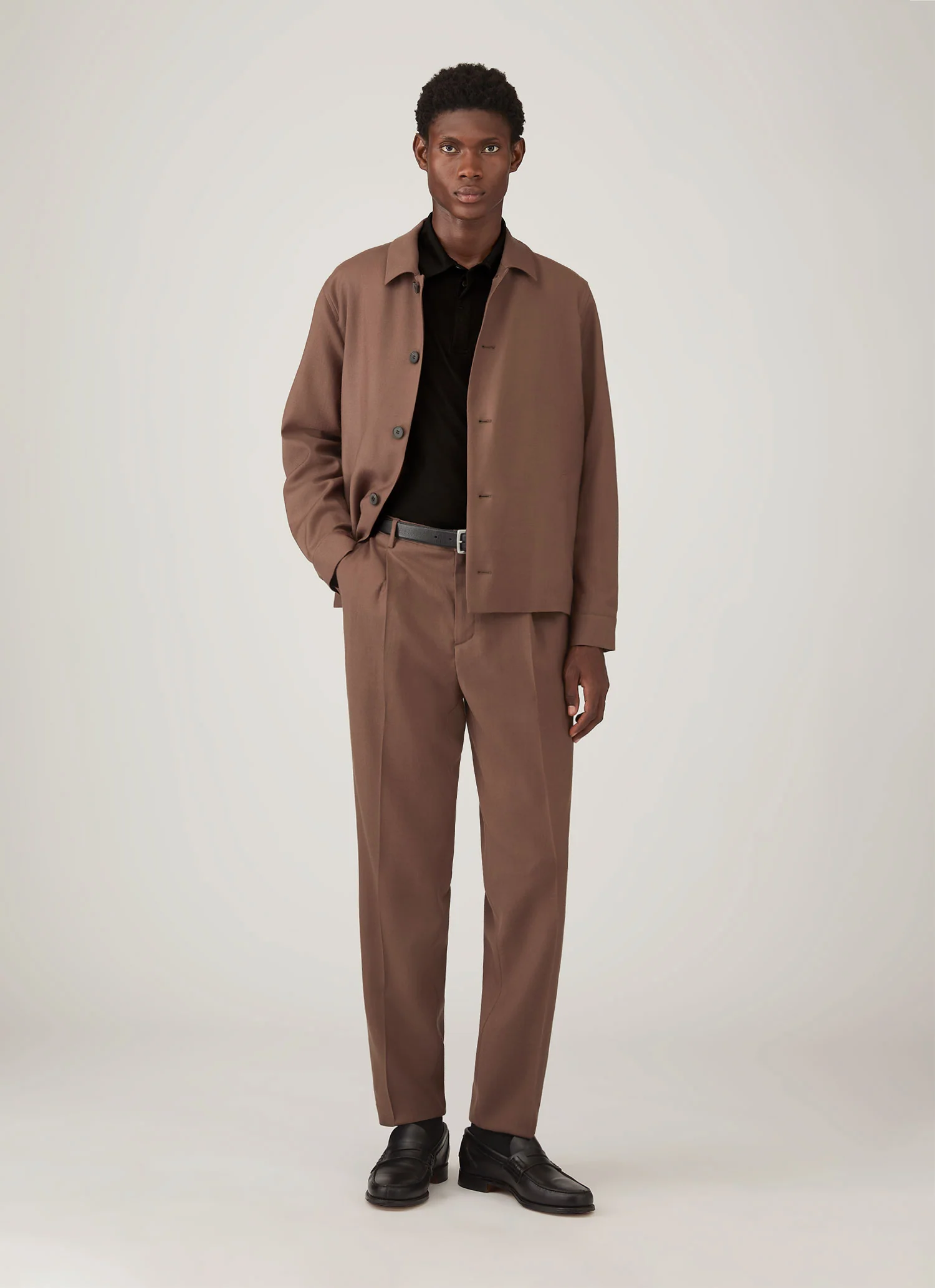 Men's Long Sleeve Ultra-Fine Merino Polo Shirt in Black - Image 3