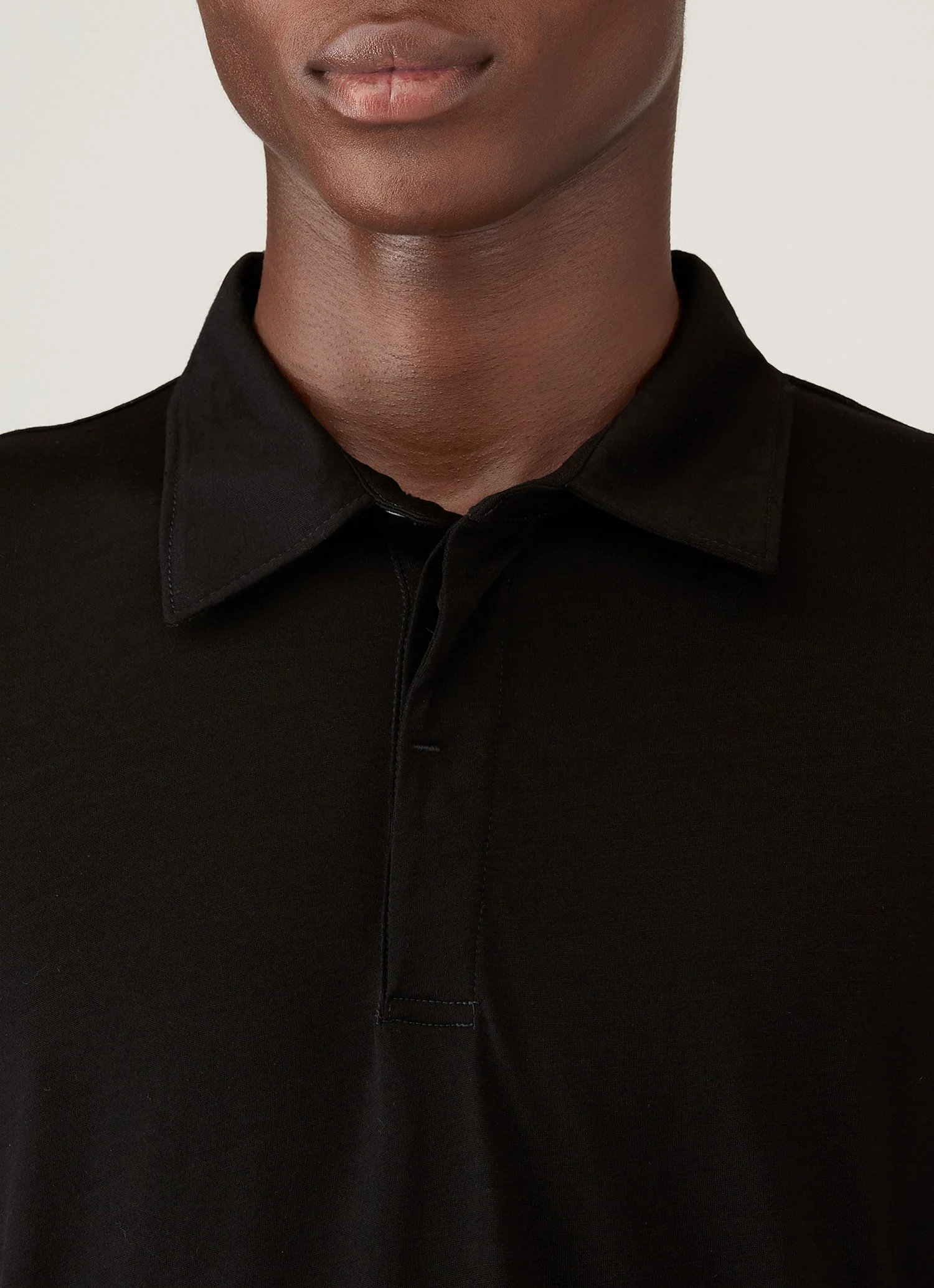 Men's Long Sleeve Ultra-Fine Merino Polo Shirt in Black - Image 6