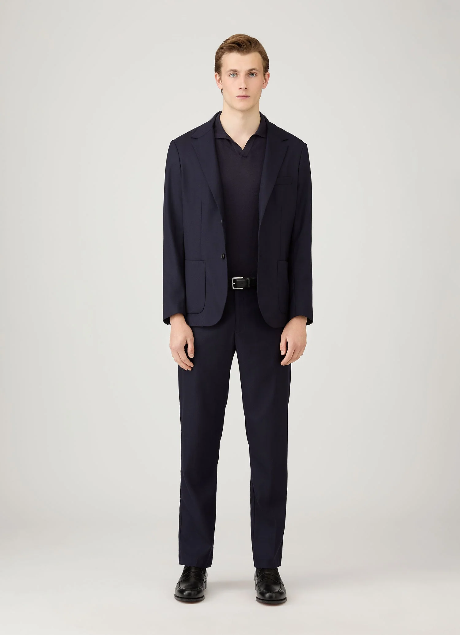 Men's Sea Island Cashmere Knitted Polo in Midnight Navy - Image 3