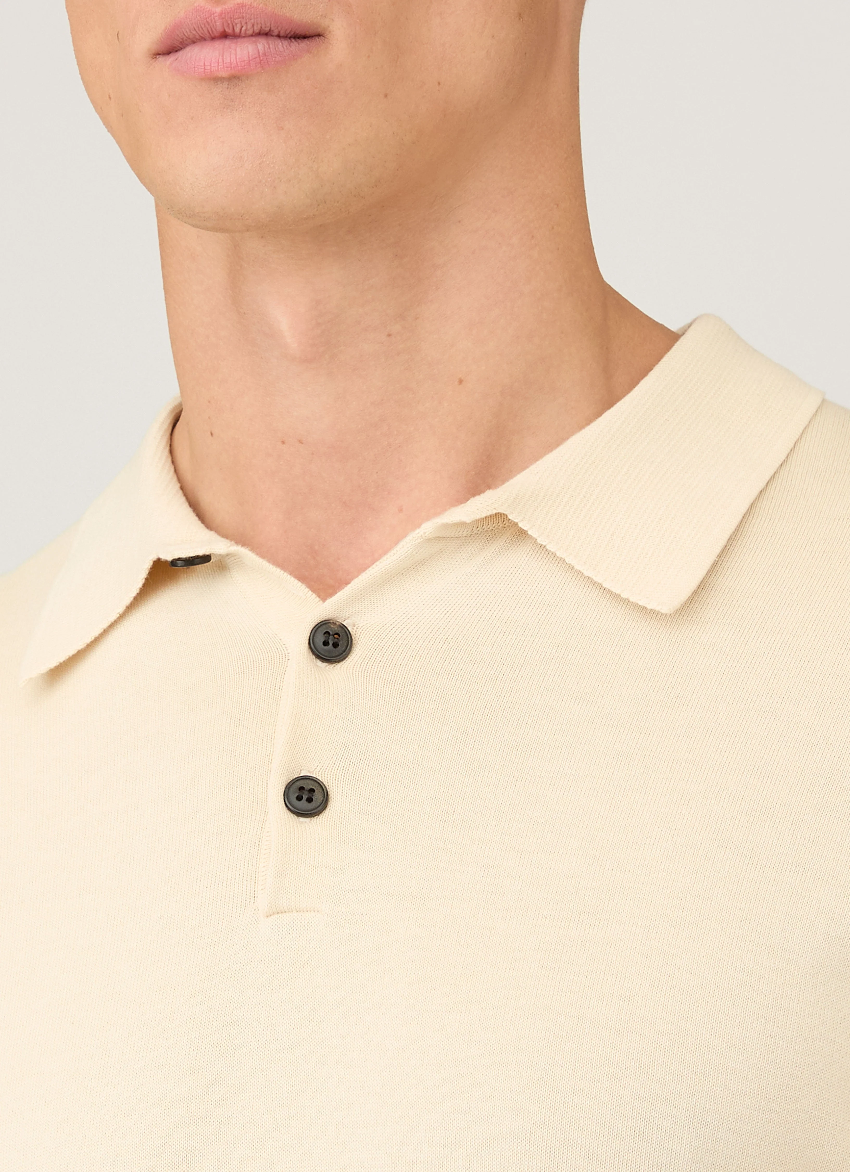 Men's Long Sleeve Sea Island Cotton Knit Polo Shirt in Undyed - Image 6