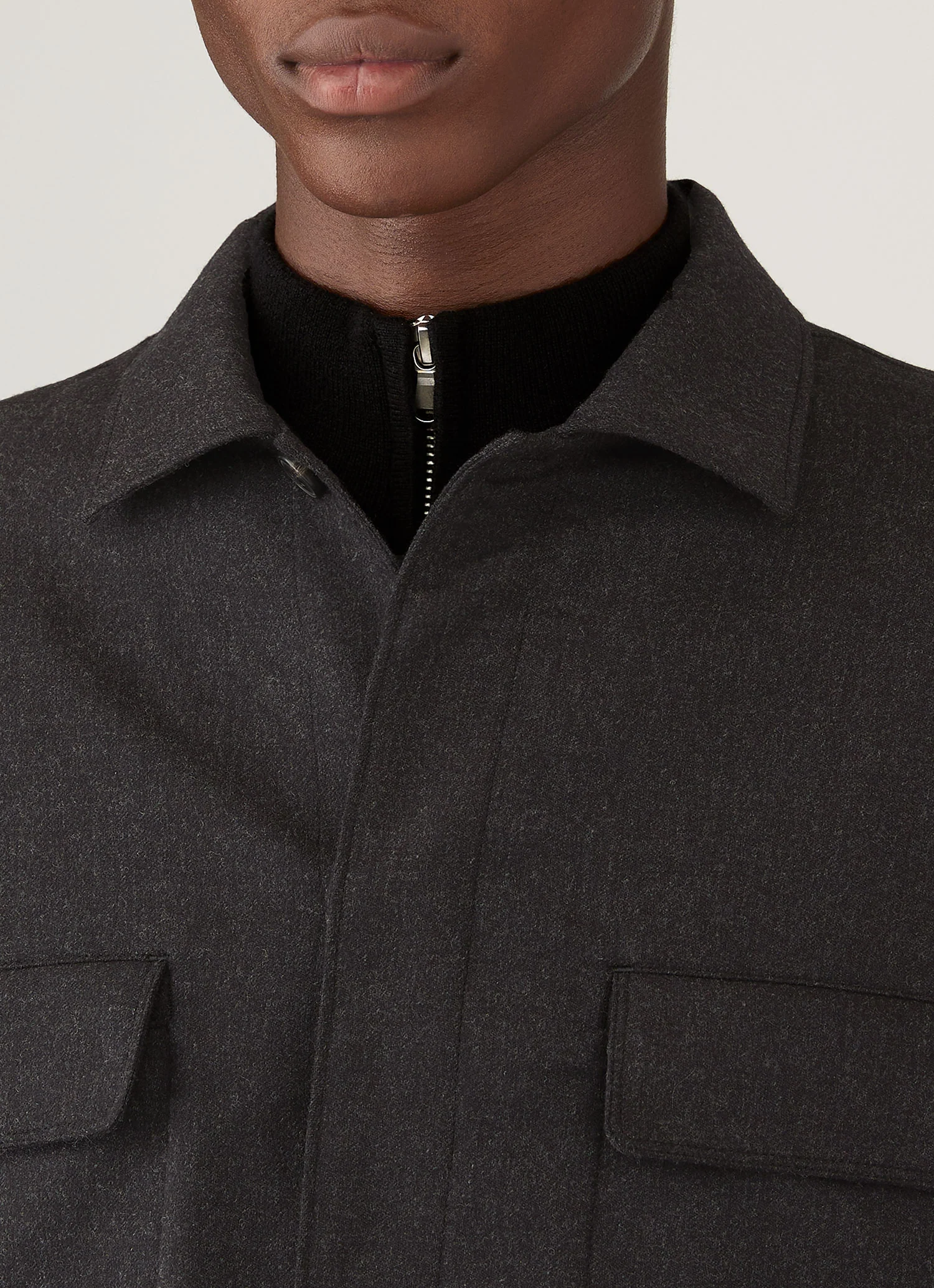 Men's Wool Cashmere Flannel Overshirt in Charcoal Melange - Image 6